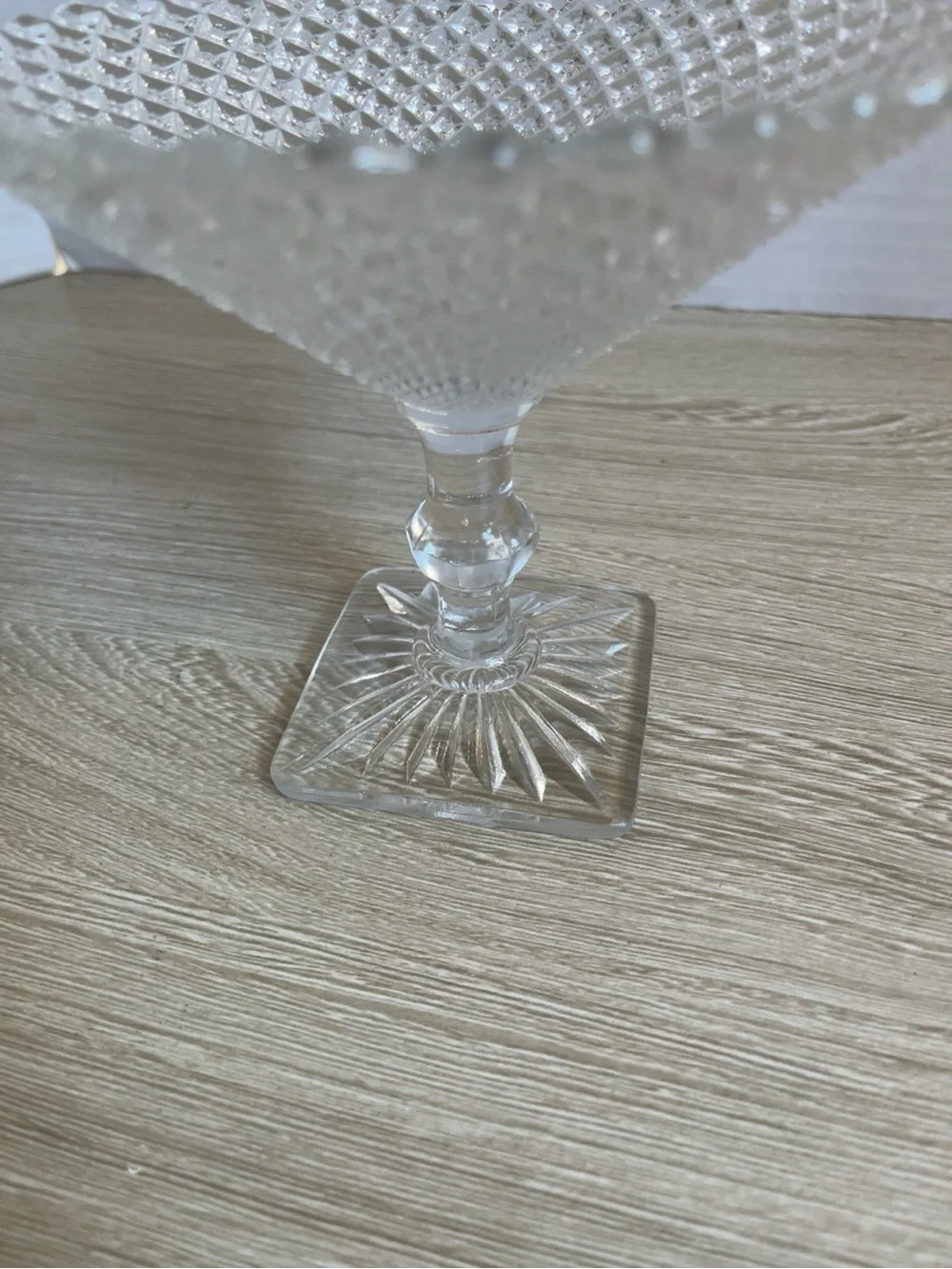 Clear Glass Diamond-Pattern Compote Pedestal Bowl